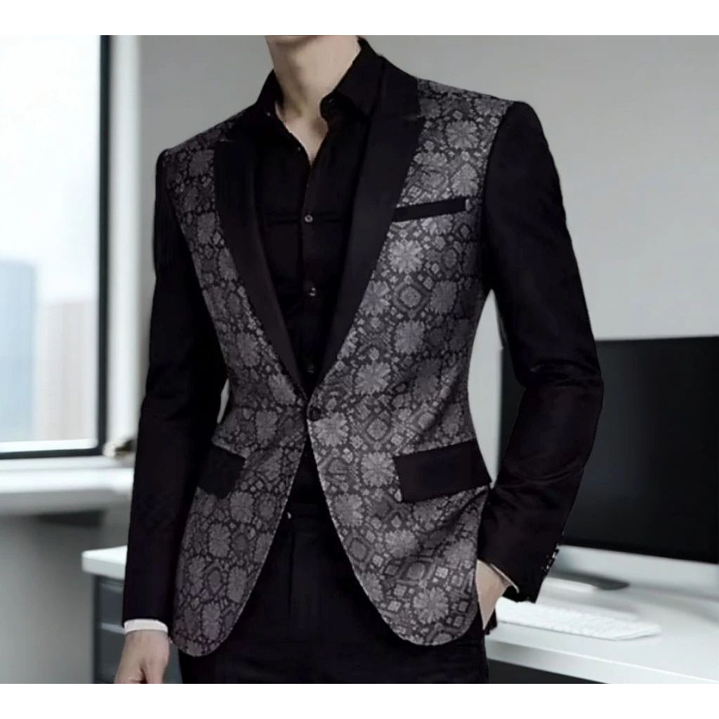 JASBLAZER PRIA BATIK SILVER MODEL SLIMPIT BAHAN PREMIUM NYAMAN SAAT DI PAKAI