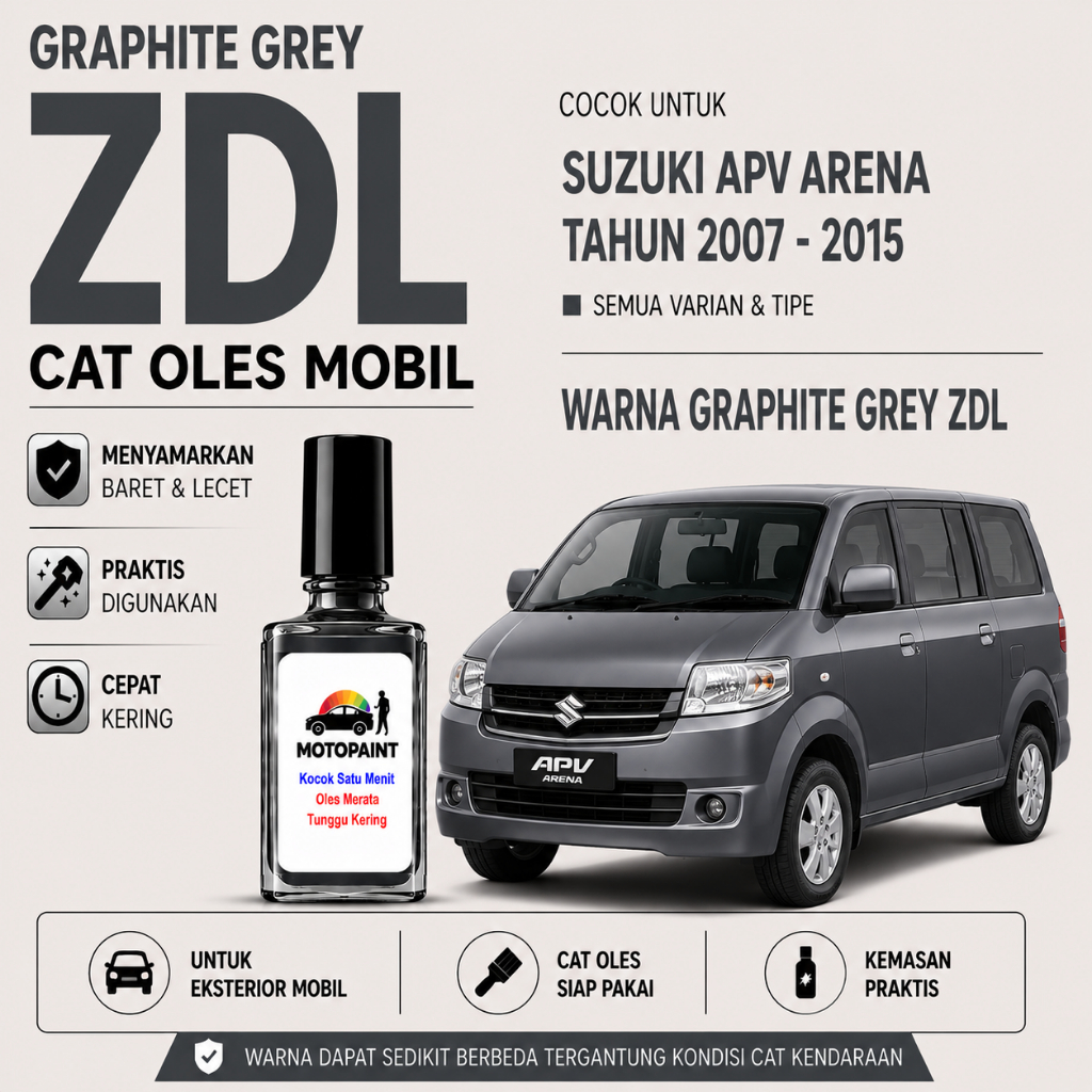 Motopaint Graphite Grey Metallic ZDL Cat Oles Penghilang Baret Mobil Suzuki APV Warna Abu Metalik