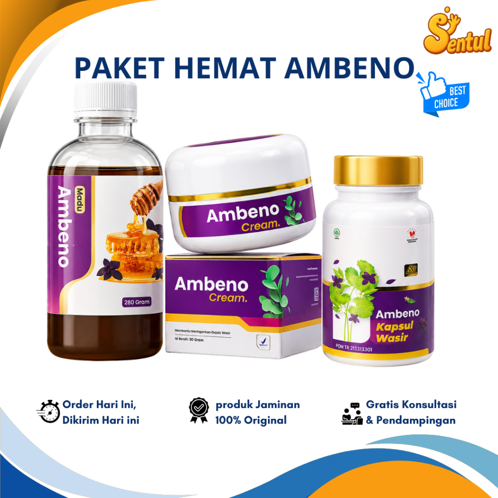 AMBENO Obat Ambeien Alami Kempeskan Benjolan Madu Kapsul Cream Paket Hemat