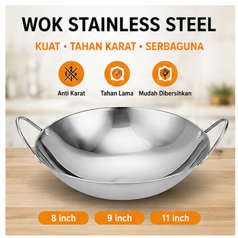 Wajan Kuali Mini Stainless Steel Anti Lengket 24cm