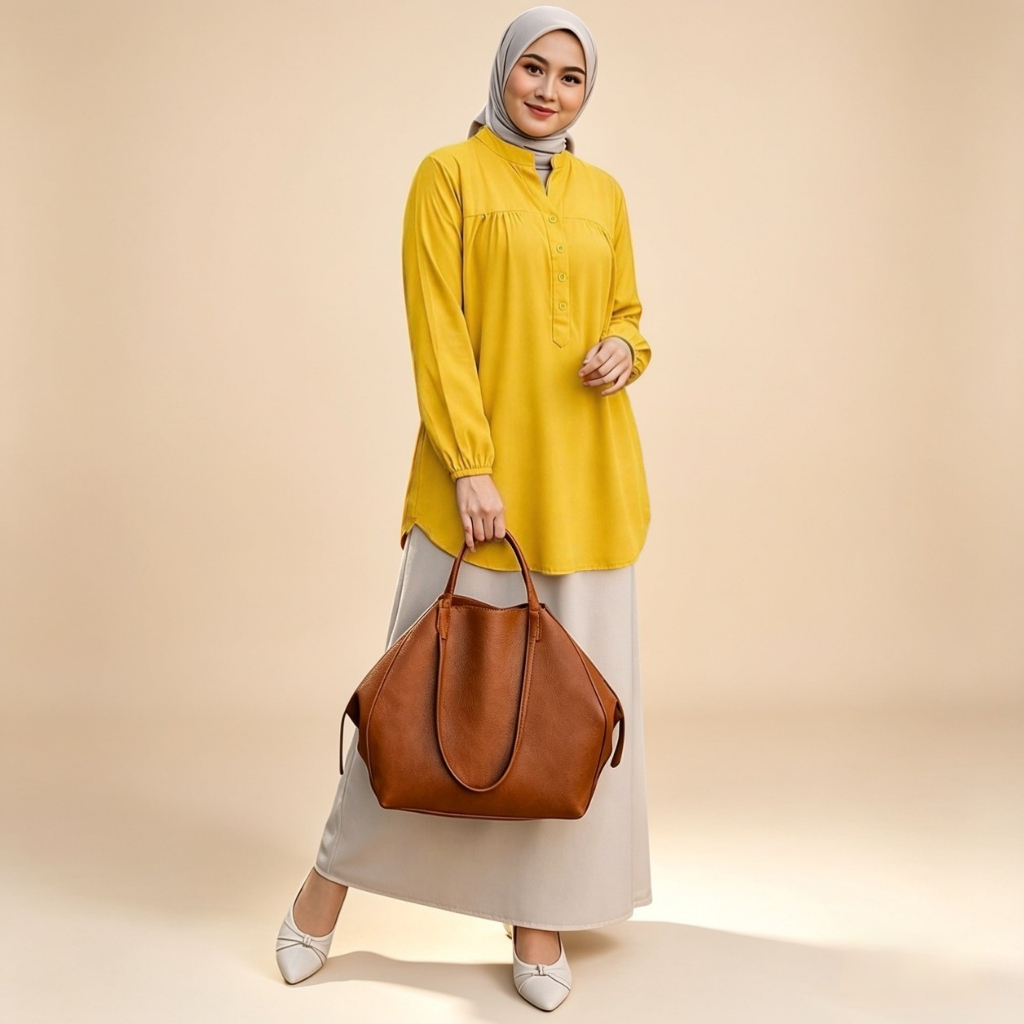 Rumbio Exclusive Blouse Wanita Lengan Panjang Katun Rayon Viscose untuk Daily Wear Tampilan Rapi