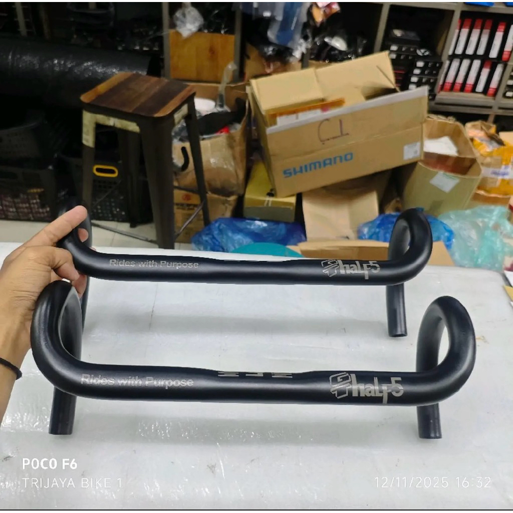 Stang Dropbar Balap Aero GT Half5 Alloy Gepeng pipih 380mm 400mm Size 25.4 Hitam Rides With Purpose 