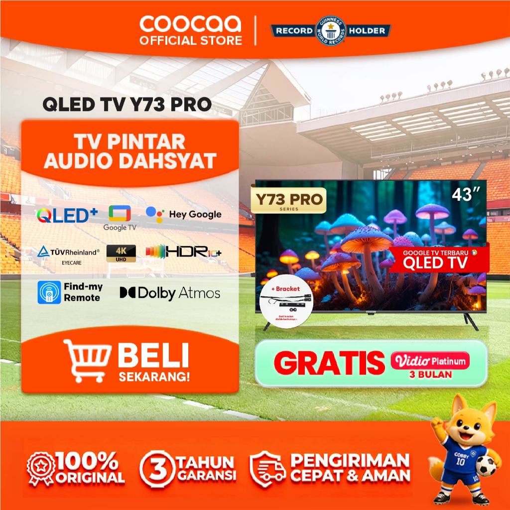 [BRACKET+] COOCAA TV 43 inch Y73 PRO -  4K QLED+ - Google TV - Flicker Free/Eye Care/Low Blue Light 