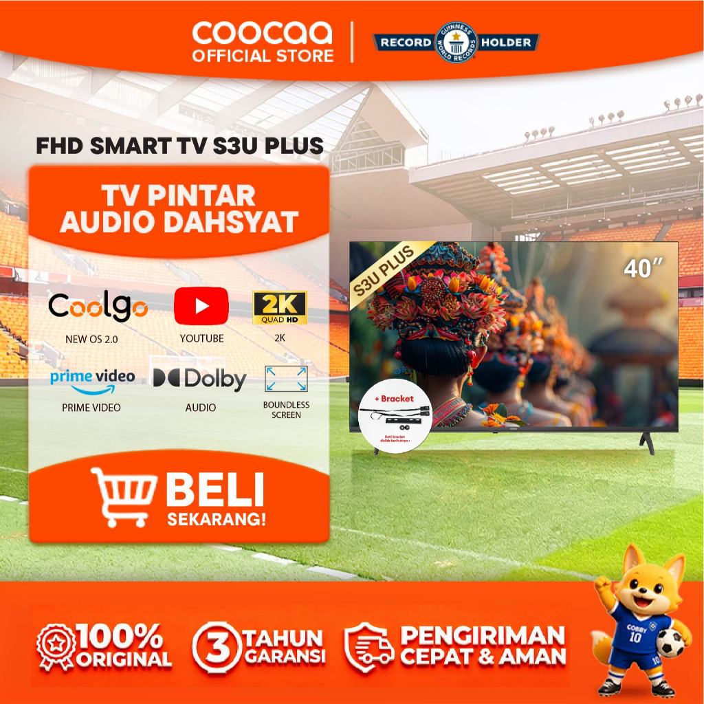 [+BRACKET] NEW COOCAA 40 inch  S3U PLUS - Coolita 3.0 - Smart TV - Youtube/ Prime Video - Dolby Audi