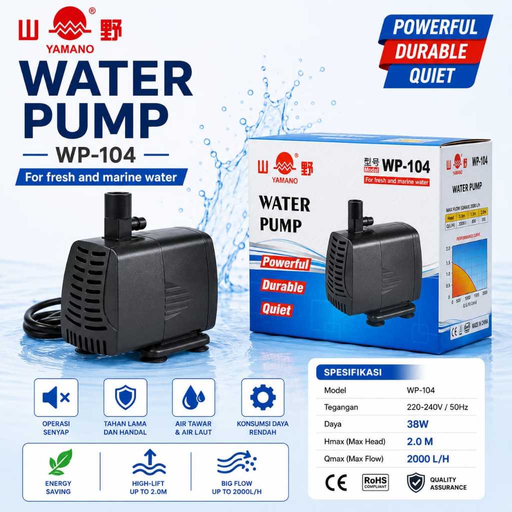 Pompa Celup Filter Air Aquarium Kolam Hidroponik Yamano WP 104 Original
