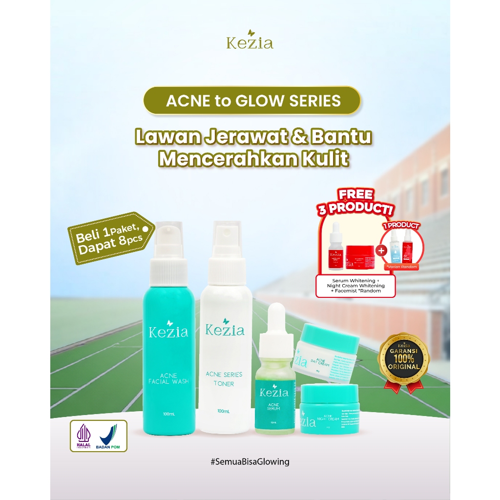 (NEW) KEZIA Beauty - Paket ACNE TO GLOW (FREE 1 FACEMIST RANDOM+ 1 NC&SR WHITENING)