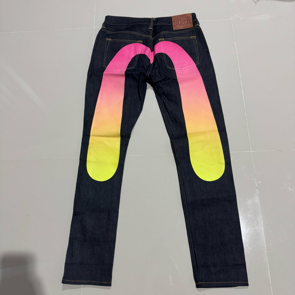 Evisu Gradient Daicock lot 2017 Pink Yellow Big Logo Selvedge Denim Jeans