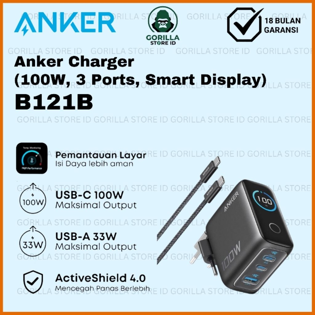 Anker Charger 100W 3 Ports Smart Display - B121B
