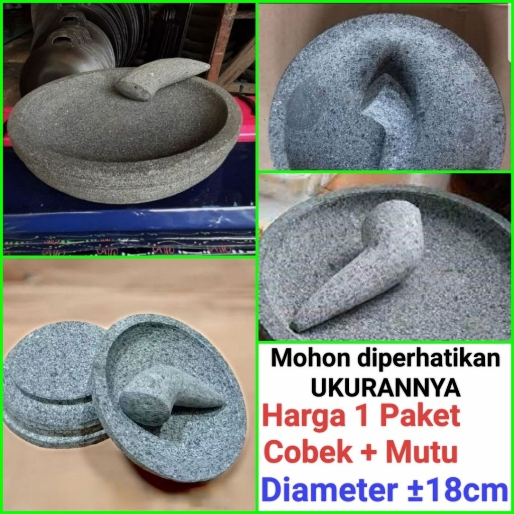 cobek batu asli dibubut diameter ±18cm harga 1 paket (Cobek + Mutu)