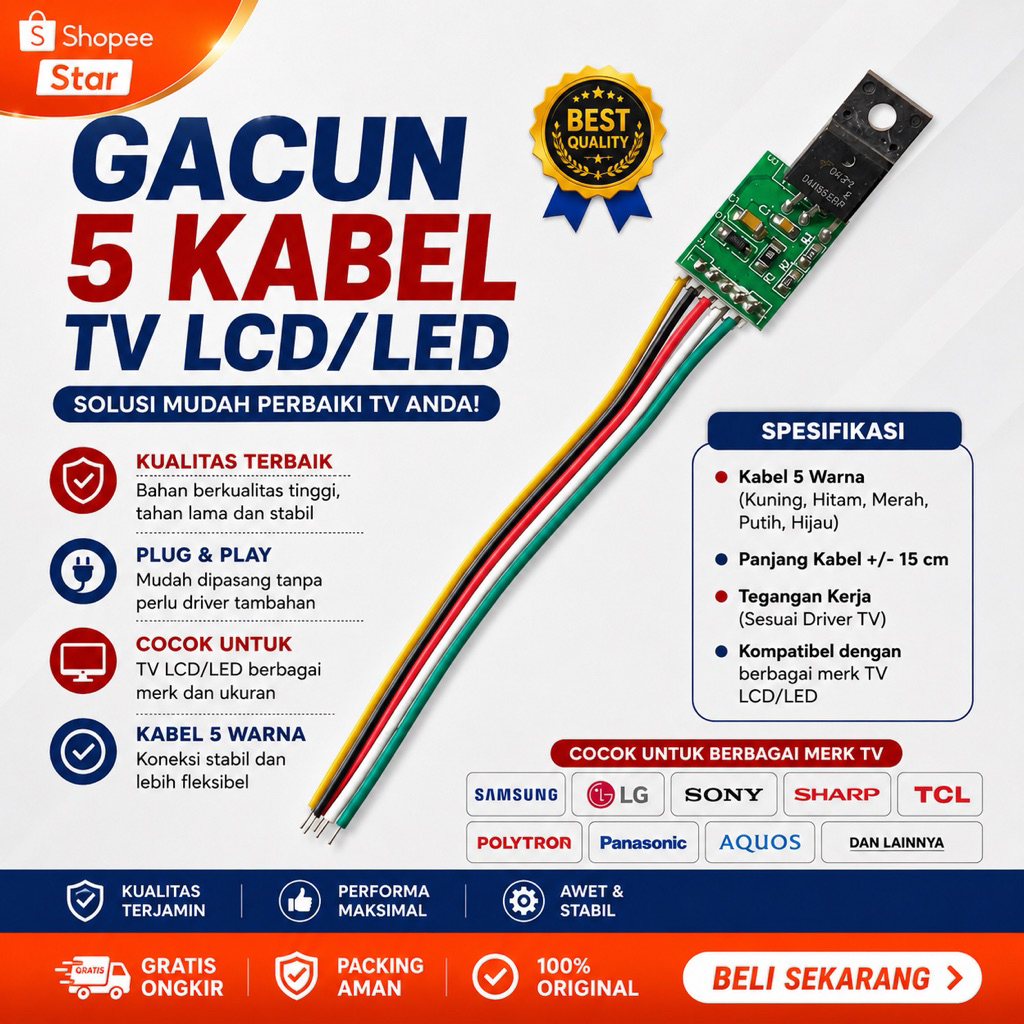 GACUN 5 KABEL GACUN UNTUK TV LCD/LED