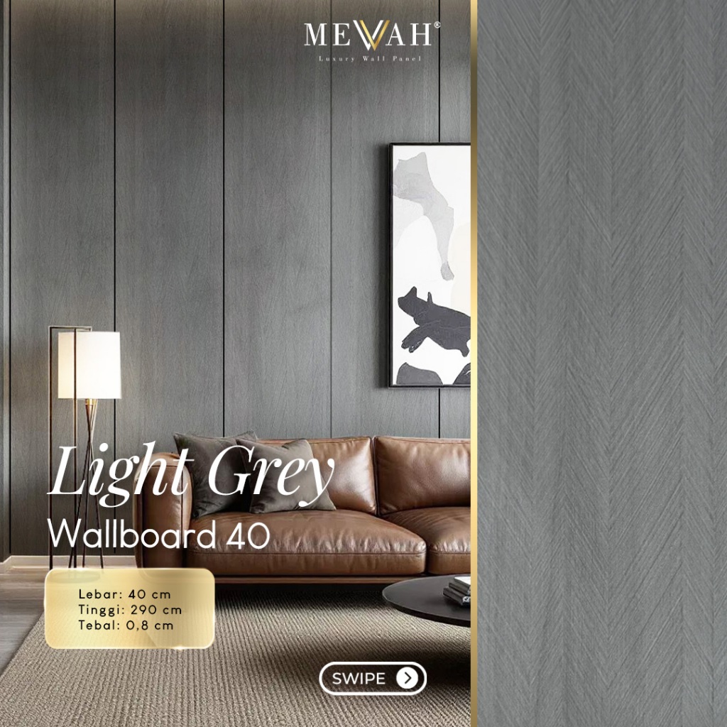 MEVVAH Wallboard Panel Tipe 40 WPC Waterproof - Light Grey Wall Panel Dinding