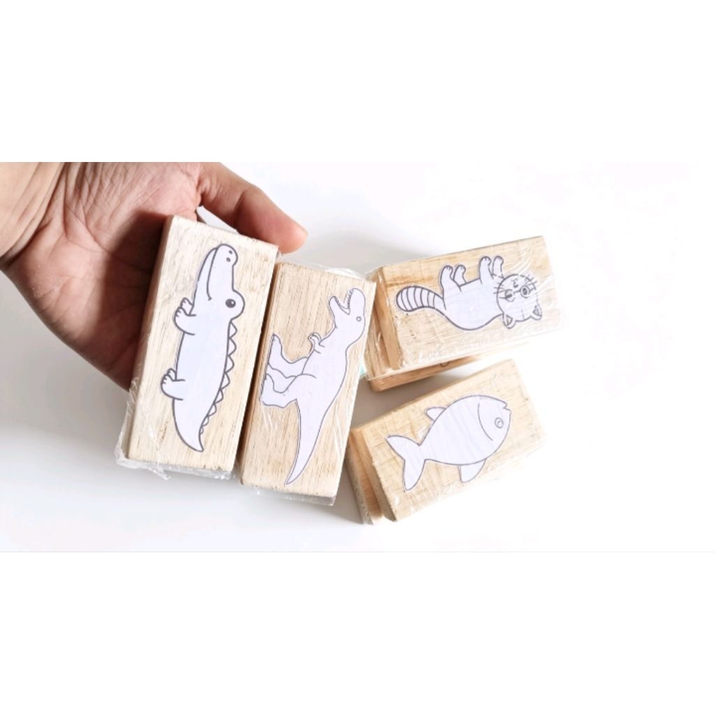 Random | Balok Kayu Sengon 10 x 5 x 2 cm Pola Hewan Siap Ukir DIY Craft Handmade
