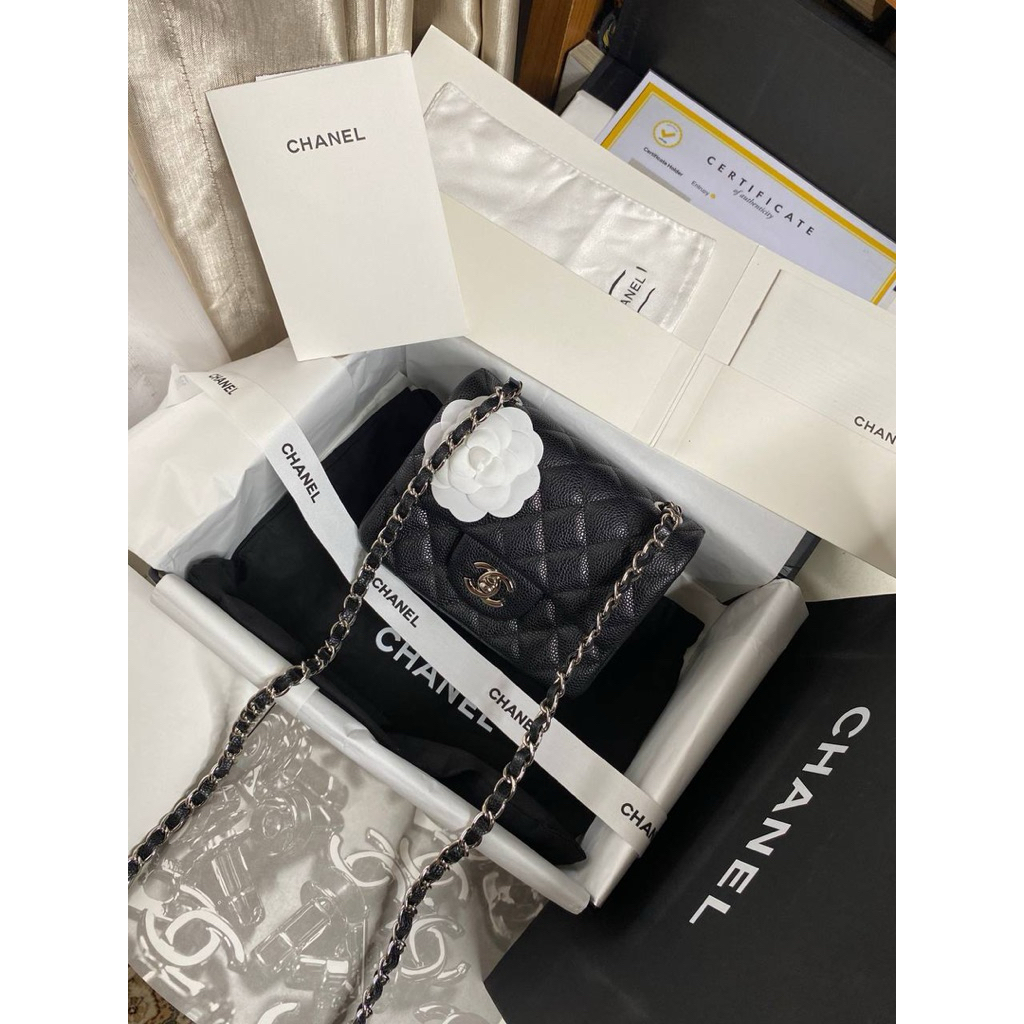 nego preloved rec 2023 classic Square mini flap bag black caviar shw