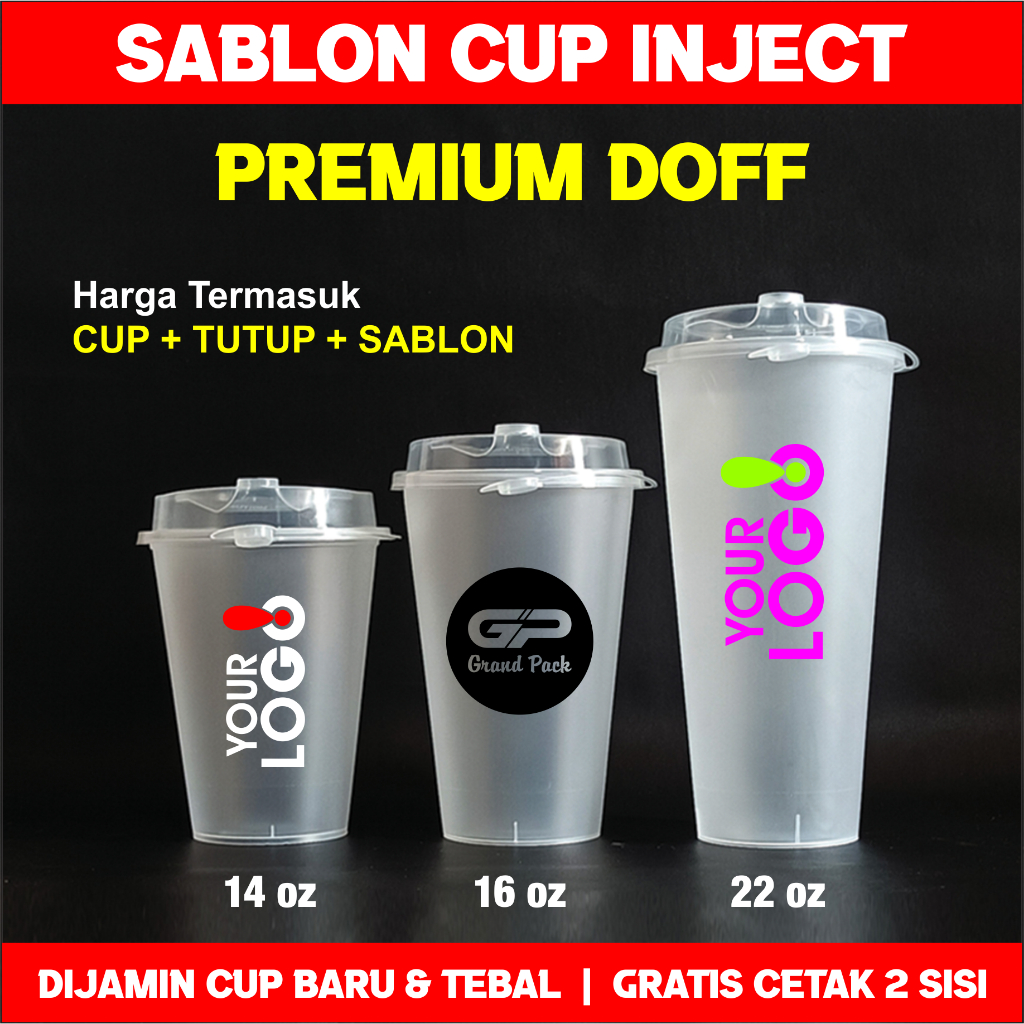 Sablon Gelas Cup PP Injection 14 oz Frosted | Cup PP Injection 400 ml