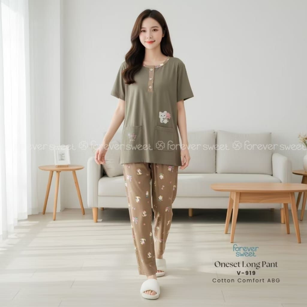 One Set Piyama Wanita Premium - Tangan Pendek Celana Panjang CP ABG Anak Remaja Tanggung | FOREVER S
