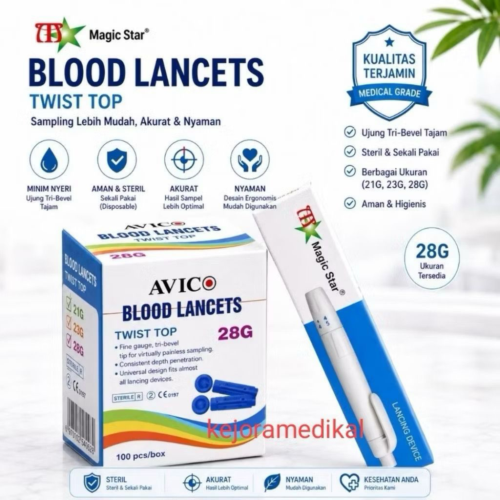 KITA SEHAT PAKET BLOOD LANCET 28G +PEN LANCING DEVICE MAGIC STAR /PEN BEKAM/BLOOD LANCET