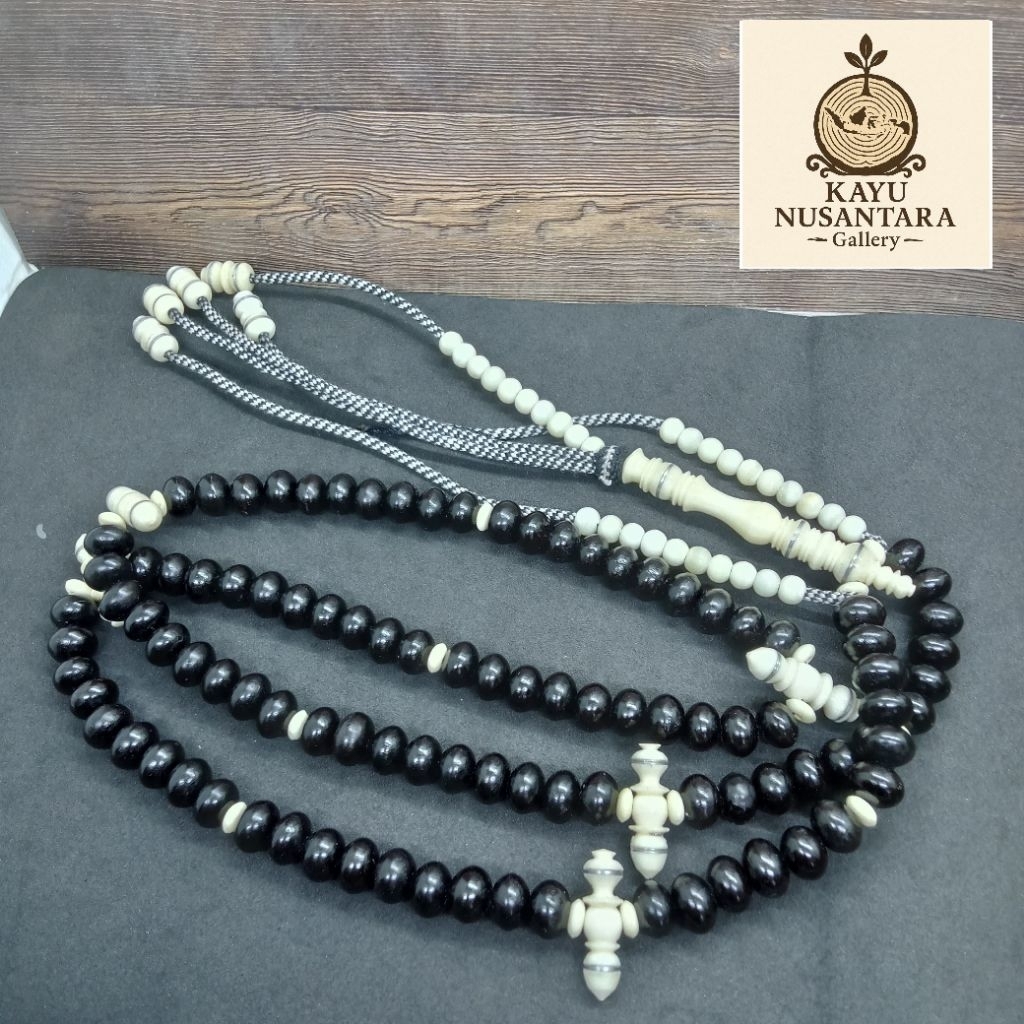 Tasbih tijani user black kombinasi tulang benang rajut Ab26