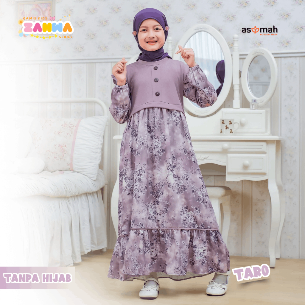 ASYMAH - Gamis Ruffle Anak Perempuan Warna Taro Ungu Baju Muslim Anak Stylish Gemas- Zahwa Series