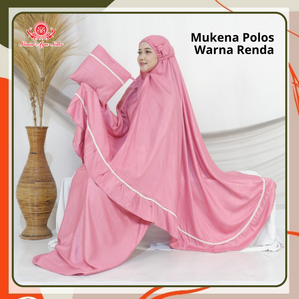 Mukena Polos Warna Renda Jumbo Dewasa Murah Bahan Santung Rayon | Mukena Dewasa + Tas Polos Warna Re