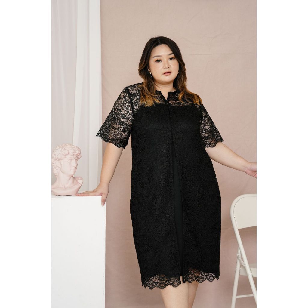 Xtramiles - Vallice Midi Dress Kondangan Brokat Premium Big Size Jumbo LD 130 | Dress Brokat Premium