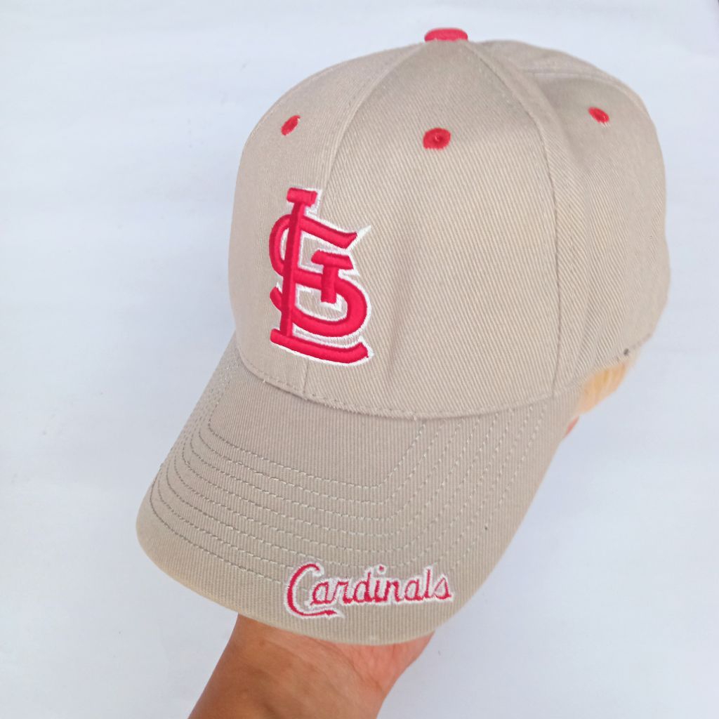100% Original MLB Fam Favorite Topi Baseball Krem Bordir Logo SL Warna Merah Tebal Kekinian