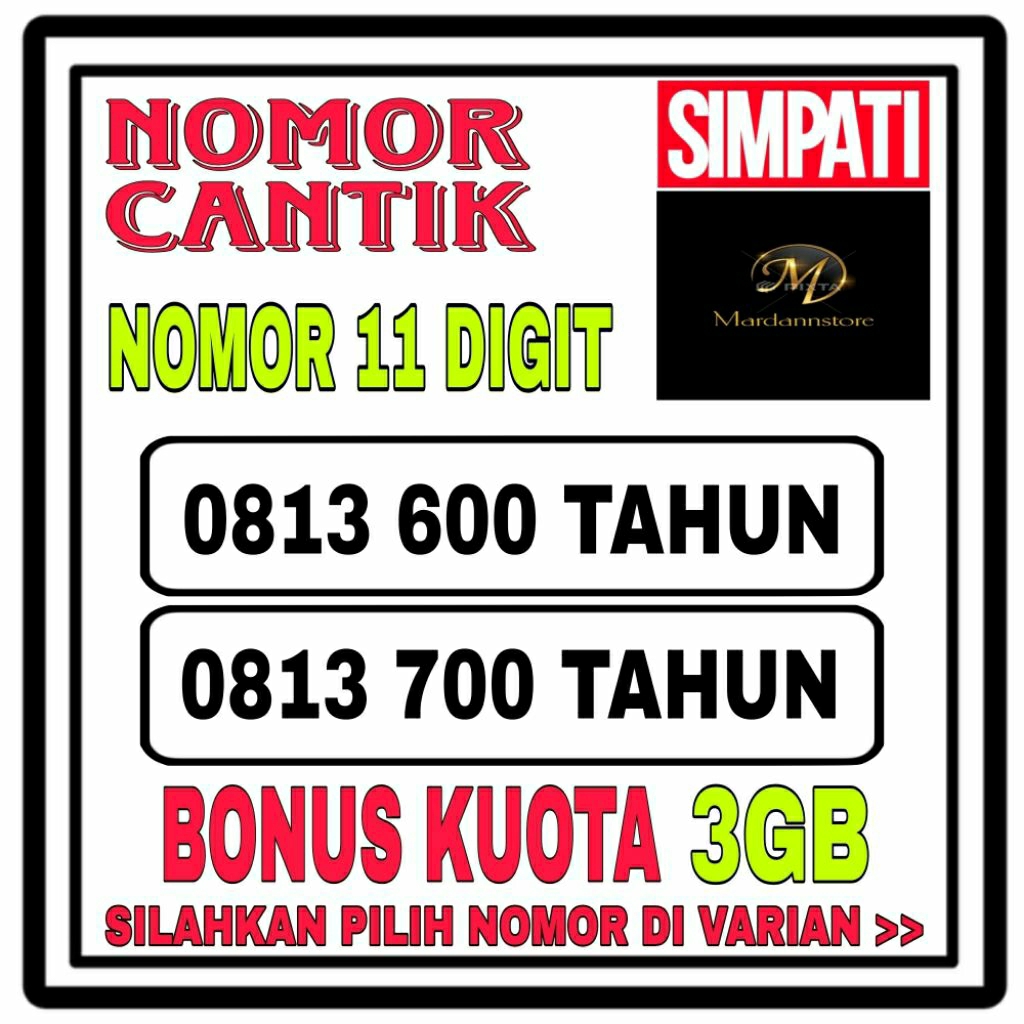 NOMOR CANTIK SIMPATI 11 DIGIT SERI TAHUN LAHIR KUOTA 3GB