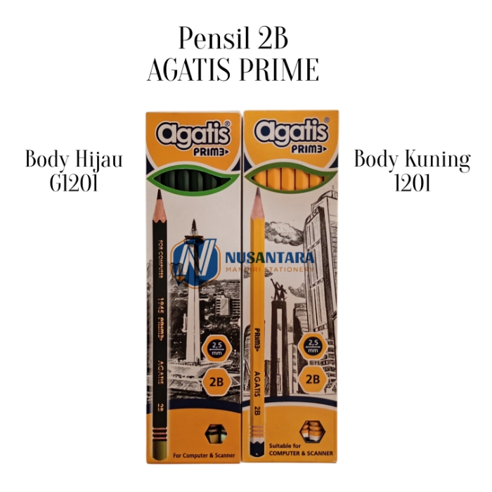 PENSIL 2B AGATIS PRIME  ORIGINAL 1201 Body Kuning / G1201 Body Hijau / FANTASI / 9B / 7B Charcoal de