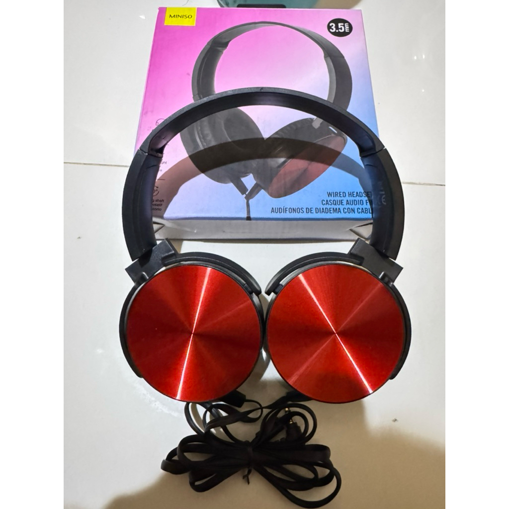 Earphone / Headset Bluetooth Tali Warna Merah New Miniso