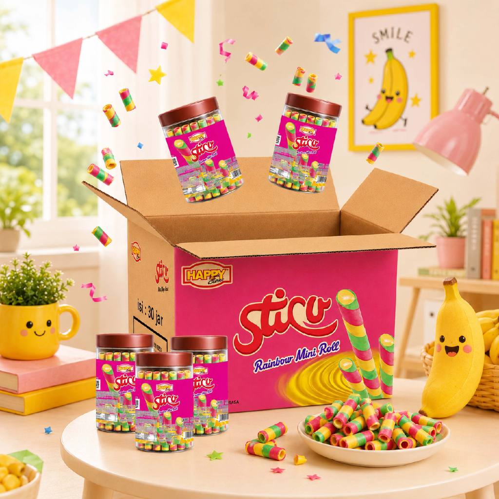 HAPPY TIME - Sticu Astor Mini Wafer Roll Rainbow (1 Karton isi 30 Toples)
