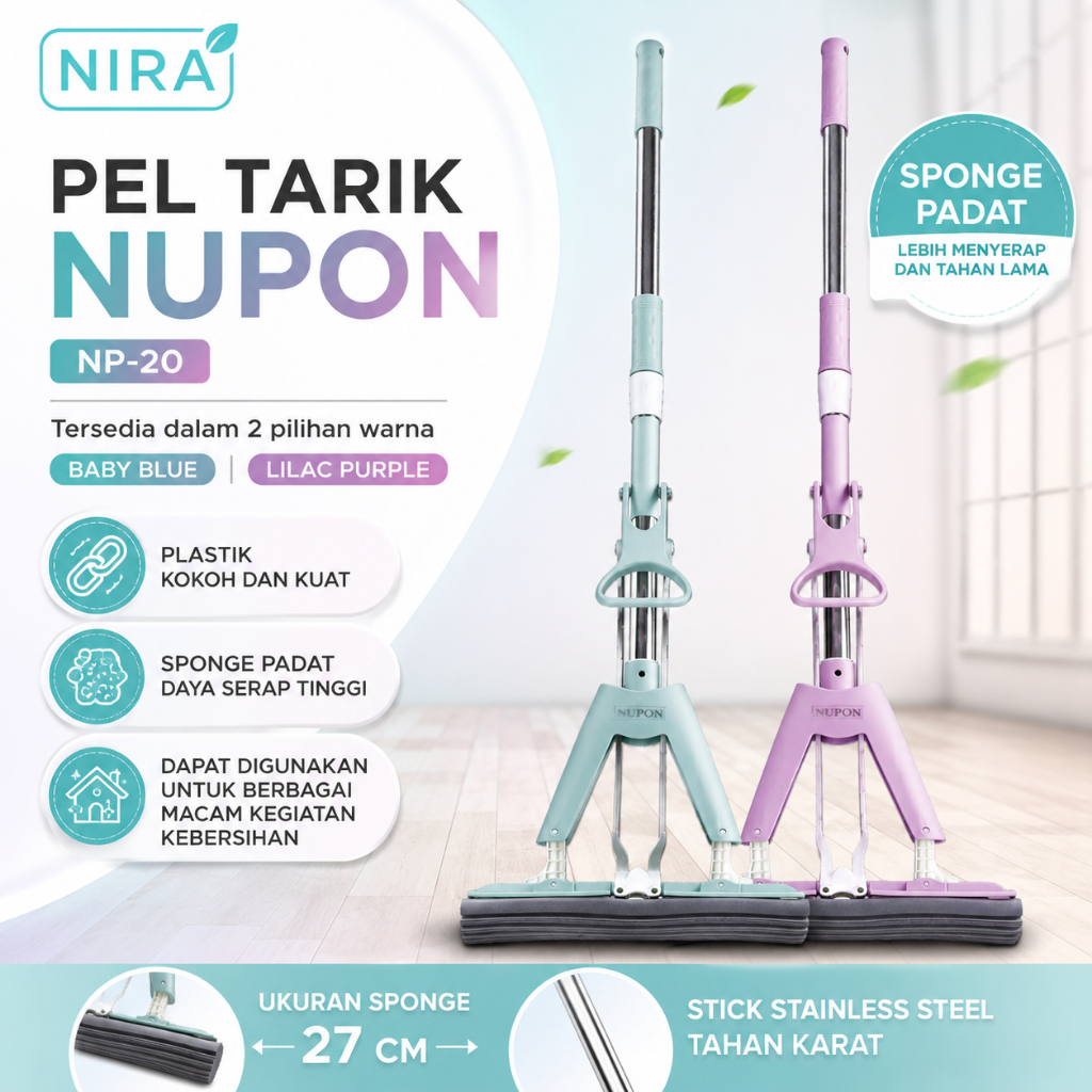 NUPON - Alat Pel Pembersih Lantai Fold Mop Stainless Anti Karat NP-20