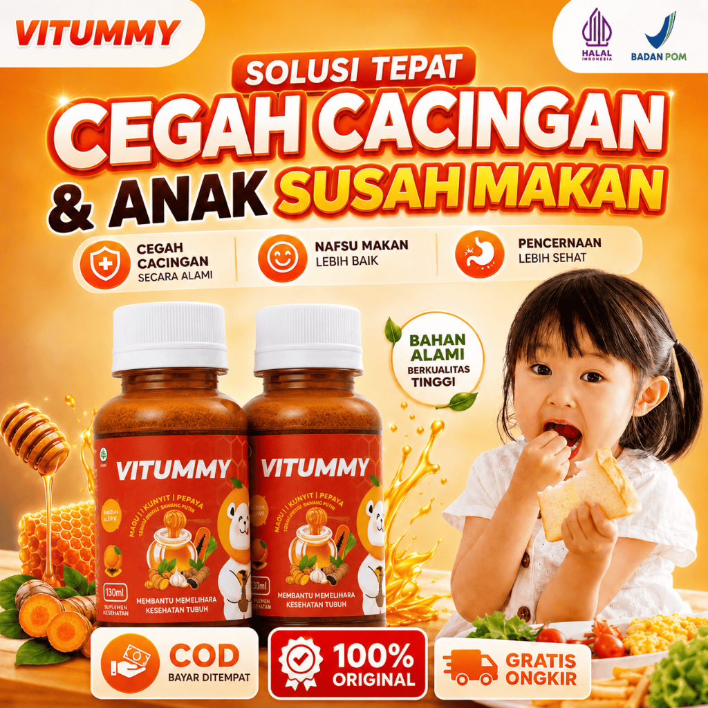 Vitummy Vitamin Kesehatan Anak Penambah Nafsu Makan Anti Cacingan Stunting Halal BPOM