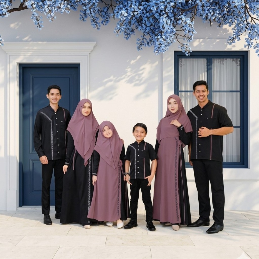 SERAGAM KELUARGA LESSTY FAMSET ONYX ORIGINAL MYZTA INAYA EXCLUSIVE SET GAMIS KHIMAR LAYER BORDIR KOK