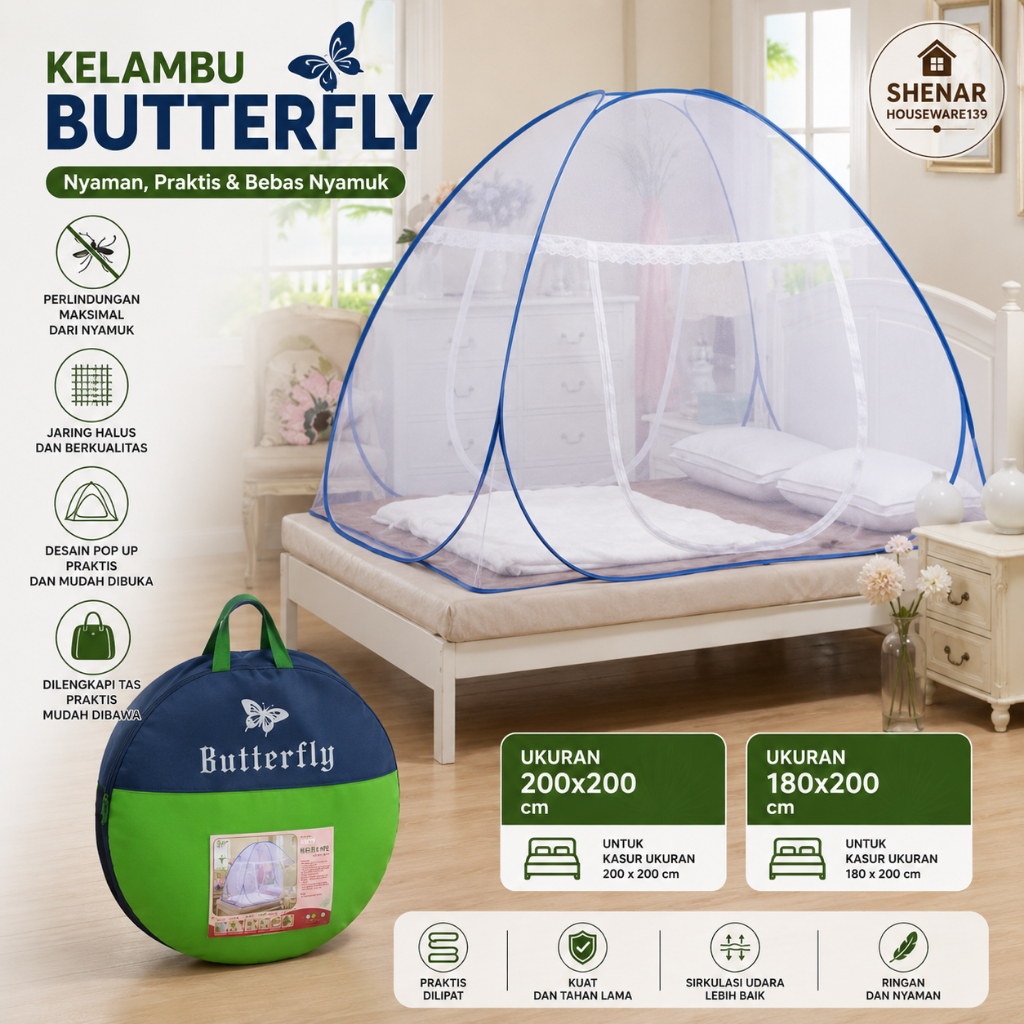 Kelambu Tidur Portable Anti Nyamuk Model Tenda Lipat Praktis untuk Dewasa