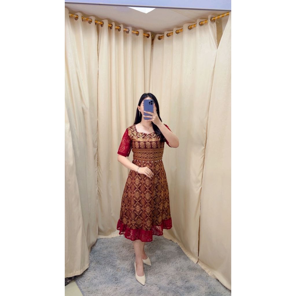 BATIK HASIAN/DRESS COUPLE Dress Batik Wanita Model Couple Bahan Satin untuk Acara Formal dan Wisuda