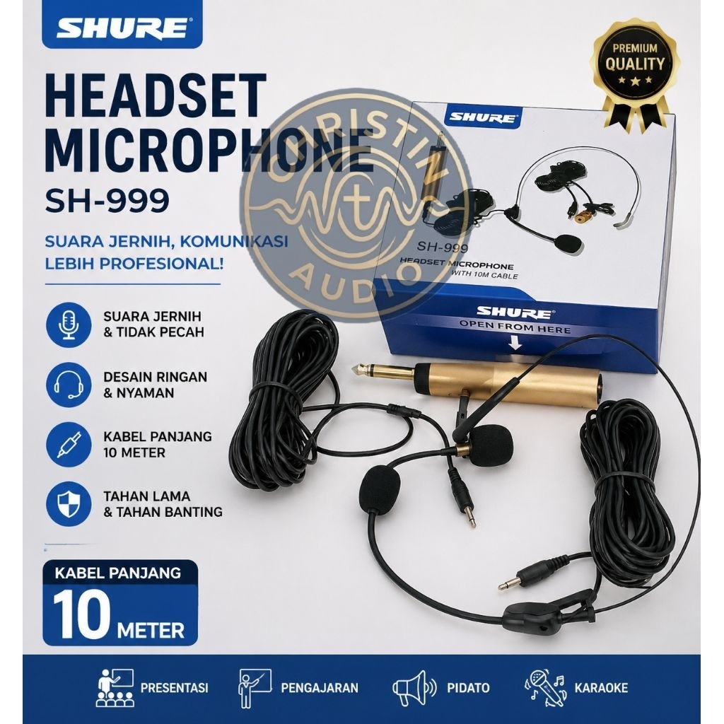 Mic Imam Clipon Bando Shu Re SH999 / SH 999 Panjang Kabel 10 MTR Kualitas Suara Terbaik Bisa Connect