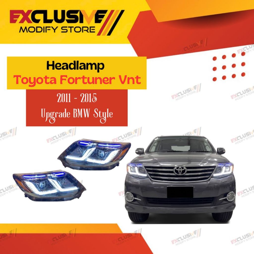 TOYOTA FORTUNER VNT (2011 - 2015) HEADLAMP UPGRADE MODEL BMW STYLE 2 PROJECTOR BILED WITH DRL & SEQU