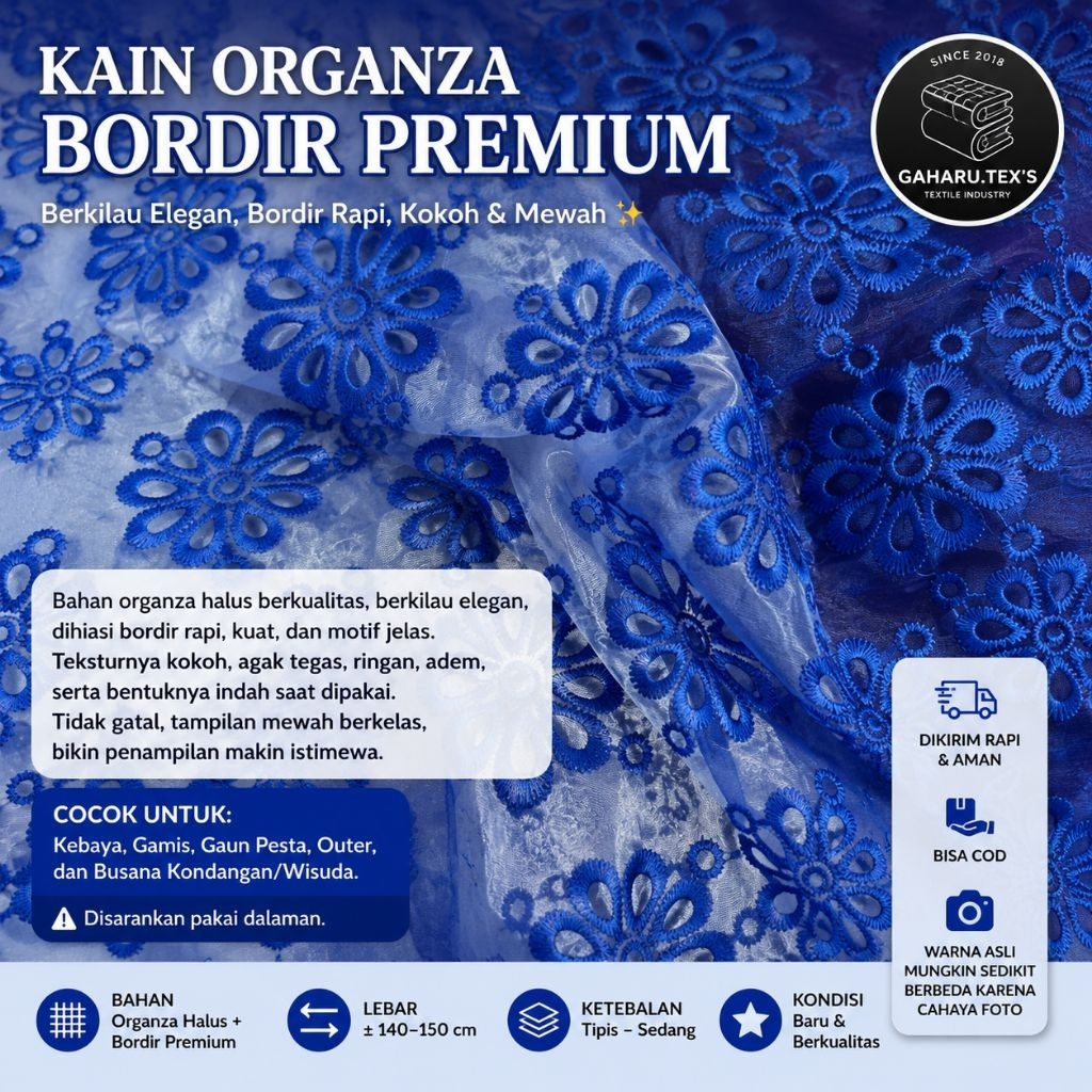 bahan organza bordir premium - organza bordir meteran - organza bordir timbul
