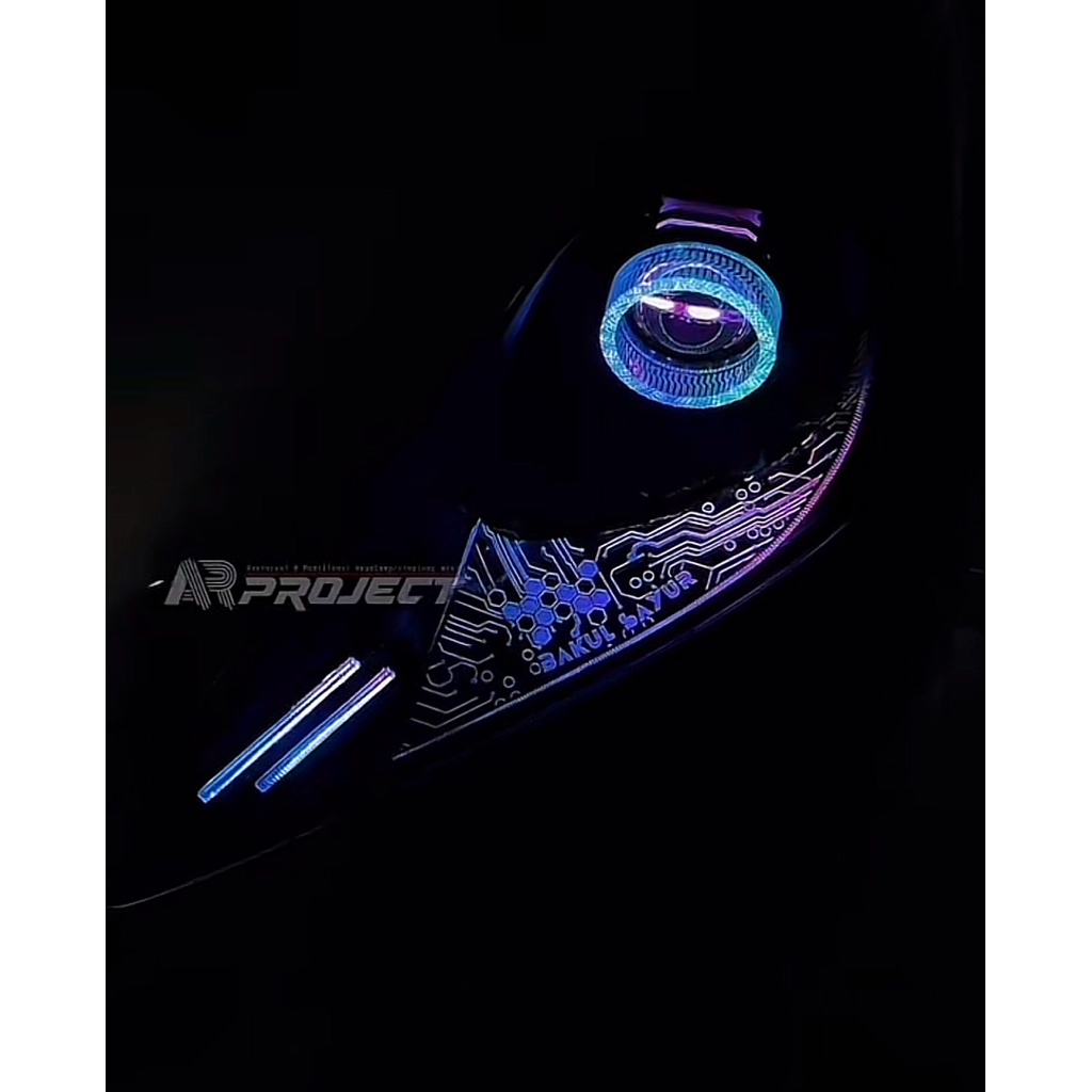 Headlamp Jazz GE8 Single Biled Custom Slimframe RGB dengan Desain Circuit Board yang Unik