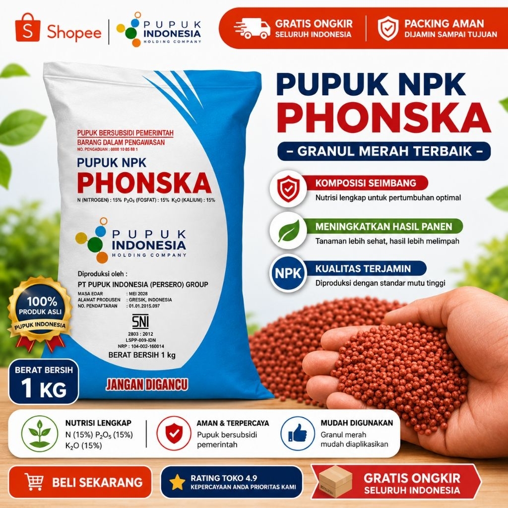 Pupuk NPK Phoska 15-15-15 1kg - Meningkatkan Kualitas Tanah dan Pertumbuhan Tanaman