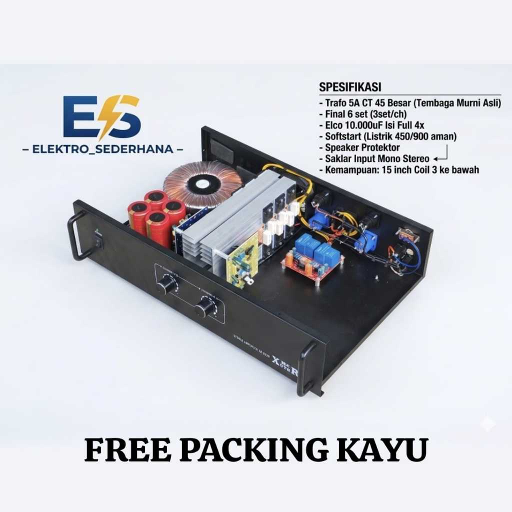 power amplifier 5A ct 45 besar murni stereo 2 channel box xr 0220 free packing kayu
