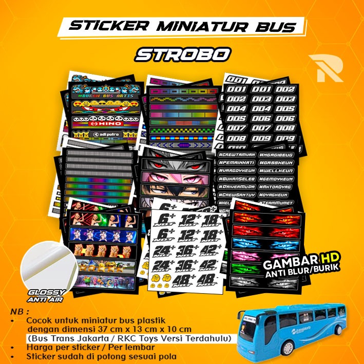 Sticker Strobo Mata Miniatur bus / Stiker Not Basuri / Videotron Aksesoris miniatur bus