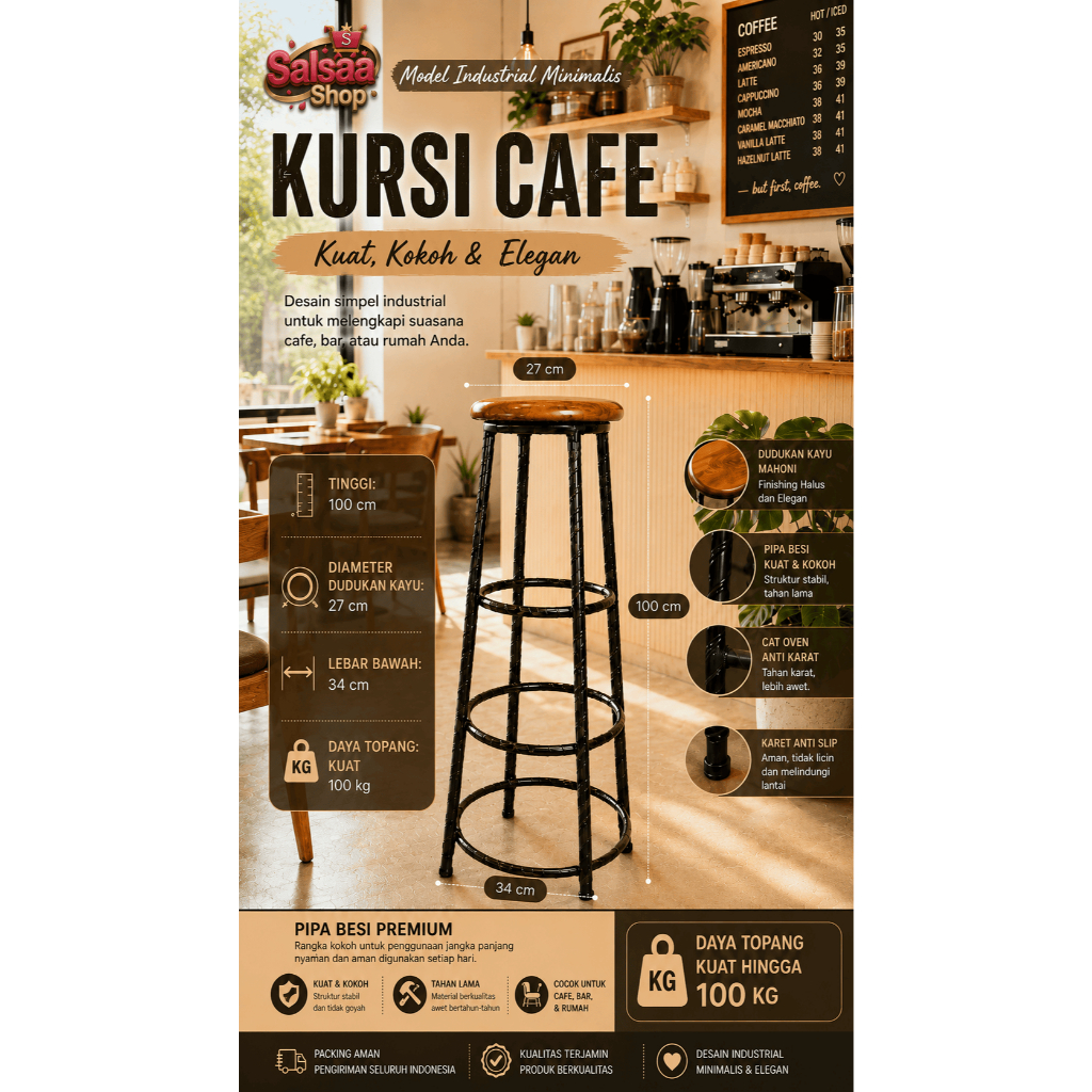 Kursi bakso kursi baso kursi cafe kursi kafe kursi kayu T 100cm