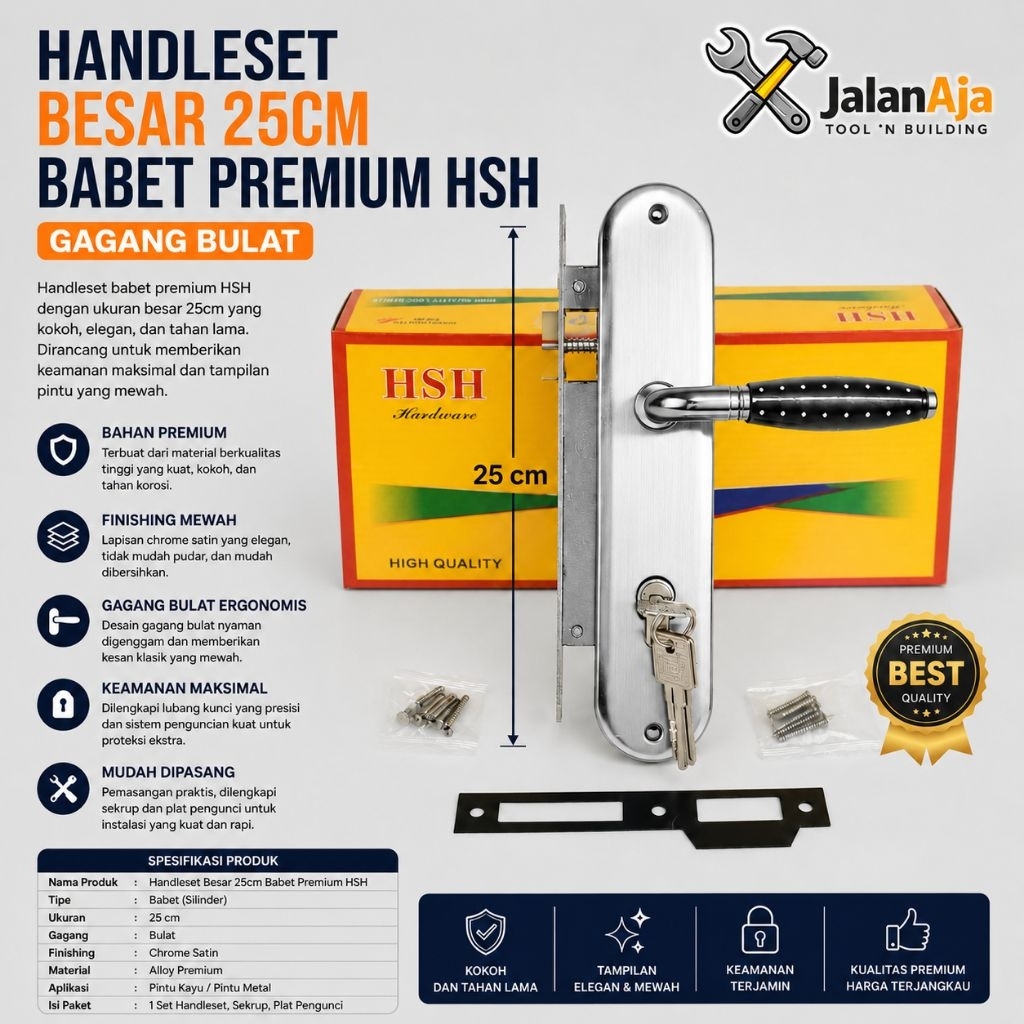 Kunci Pintu Tanam  + Handle Set Stainless | Kunci Pintu Rumah Minimalis Kuat Anti Karat