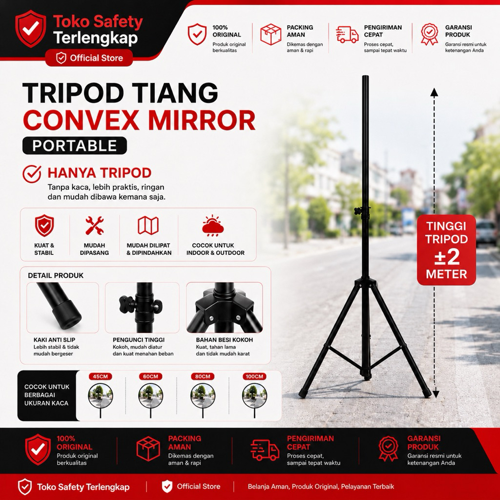 Tripod Besi Standing Convex Mirror - Stand Portable Convex Mirror - Tripod Stand Convex Mirror