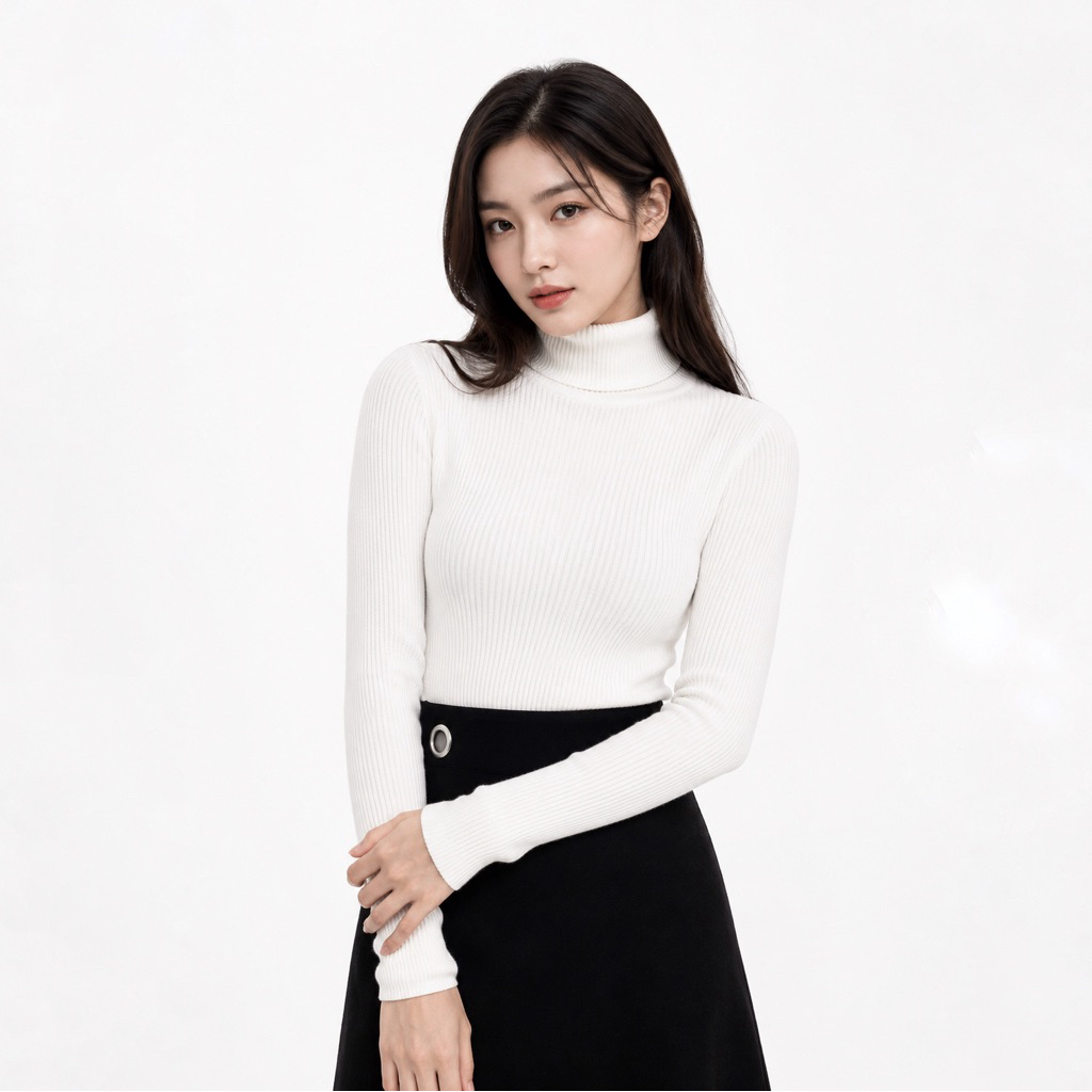 Sweater Rajut Wanita Turtleneck Modis Atasan Knitwear Cewek Model Korea Kerah Tinggi Baju Hangat Rib