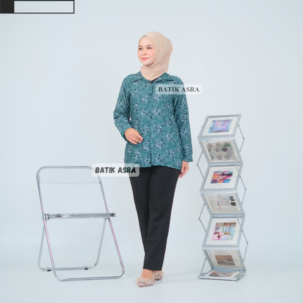 Batik Asra Baju PKK Nasional Hijau Toska Kemeja Seragam Batik Kader PKK Wanita Lapis Furing