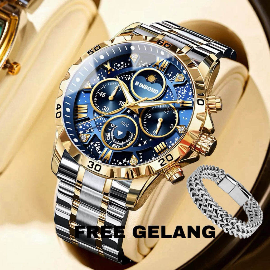 [FREEGELANG] BINBOND B7741 Jam Tangan Stainless Steel Unik Terbaru 2026 Fashion Tahan Chorograph Akt