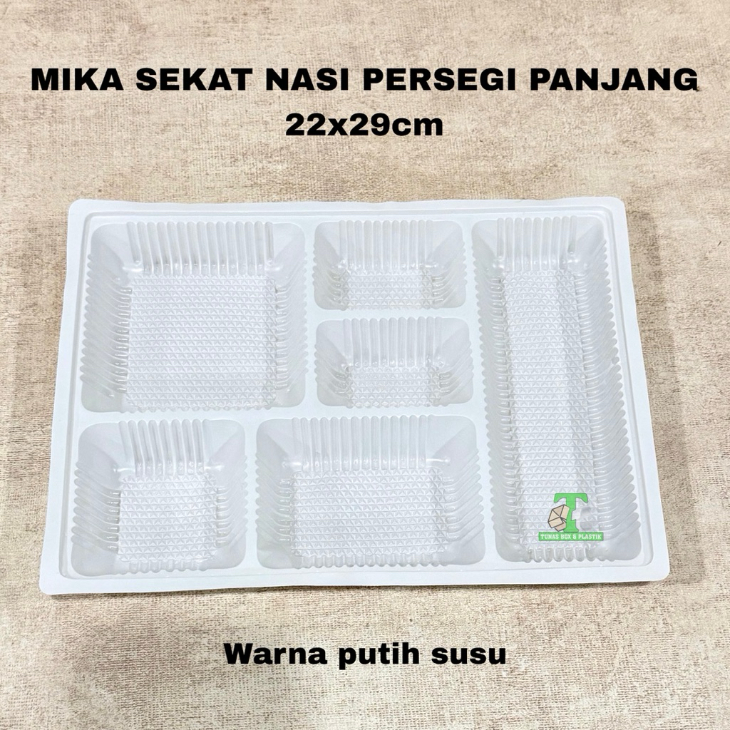 Sekat Mika Nasi Persegi Panjang 22x29 cm Putih Susu Sekat 6 Bagian