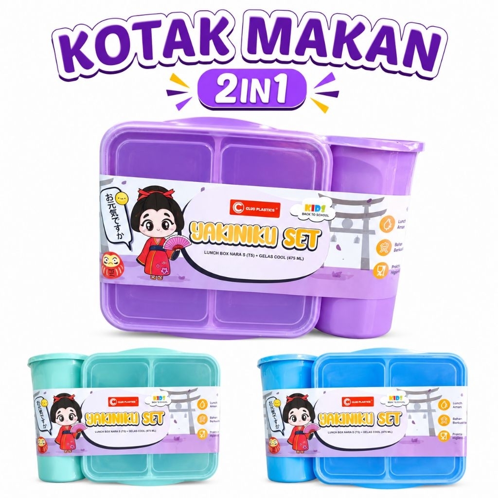 Yakiniku set plastik murah / lunch box + botol minum murah / Souvenir Kitchenware