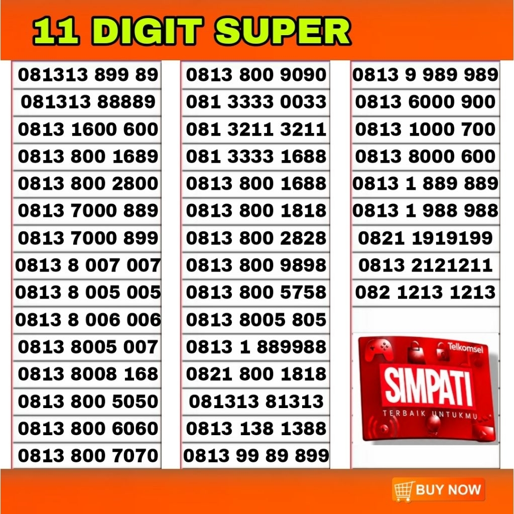 nomor cantik kartu perdana telkomsel simpati 11 digit bonus kuota 3GB prabayar support jaring 5G sup